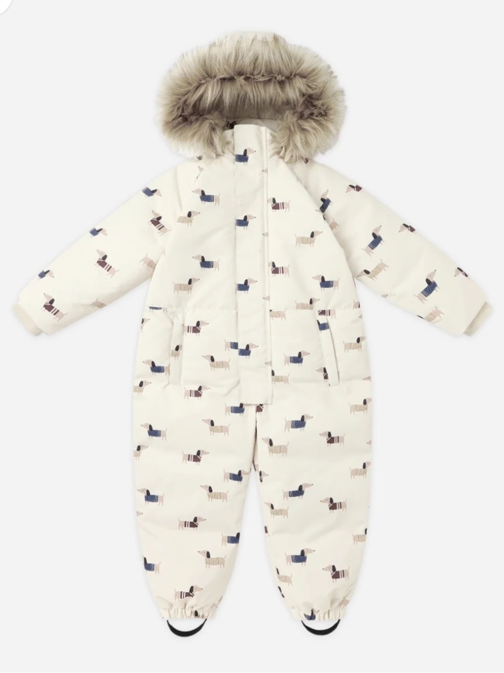 Rylee + Cru Cream Dog-Print Kids One-Piece with Faux-Fur Hood